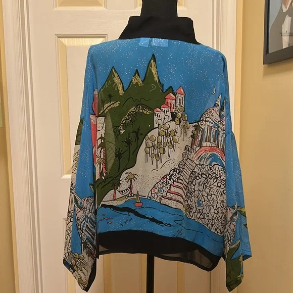 Chico’s Colorful Kimono Cardigan with Artistic Printq - Picture 4 of 5